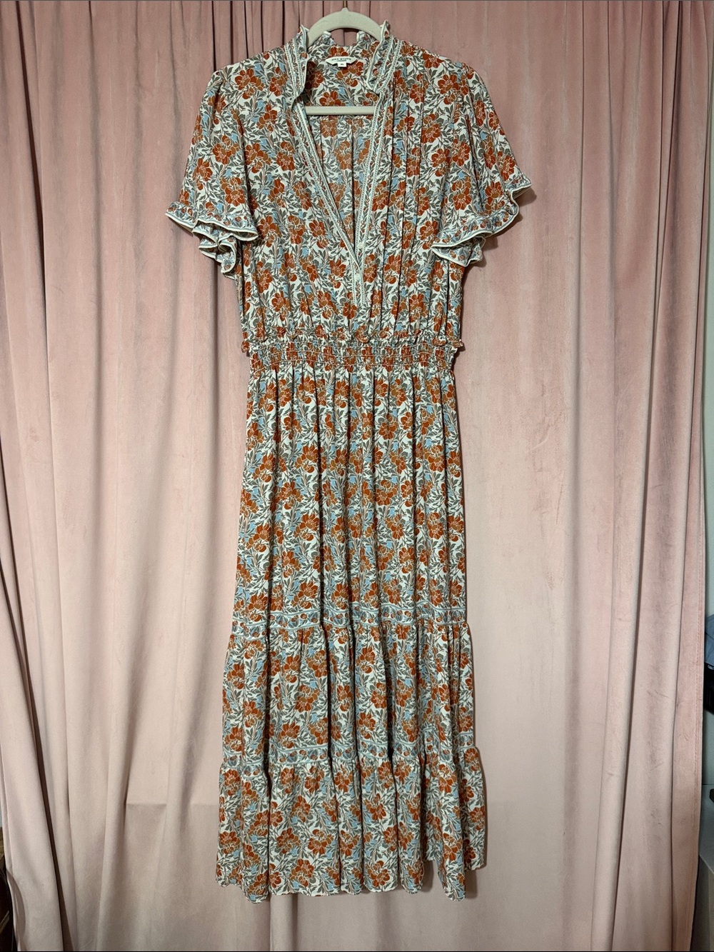 Max Studio Rust and Cream Floral Tiered Maxi Dress